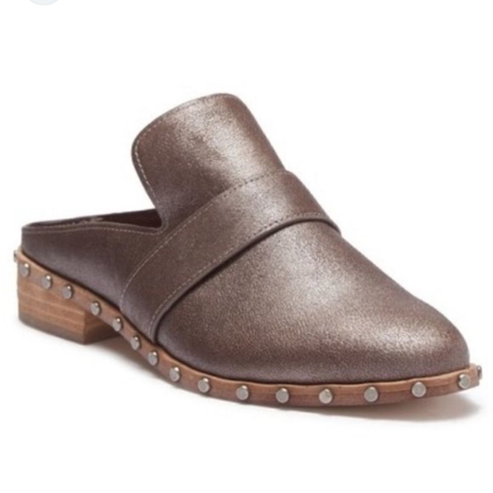 Mercer Edit CASE CLOSED Metallic Bronze Leather Metal Studded Casual Mules